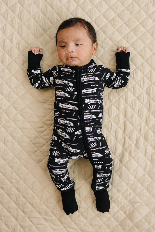 Bamboo Zip Romper | Race Cars