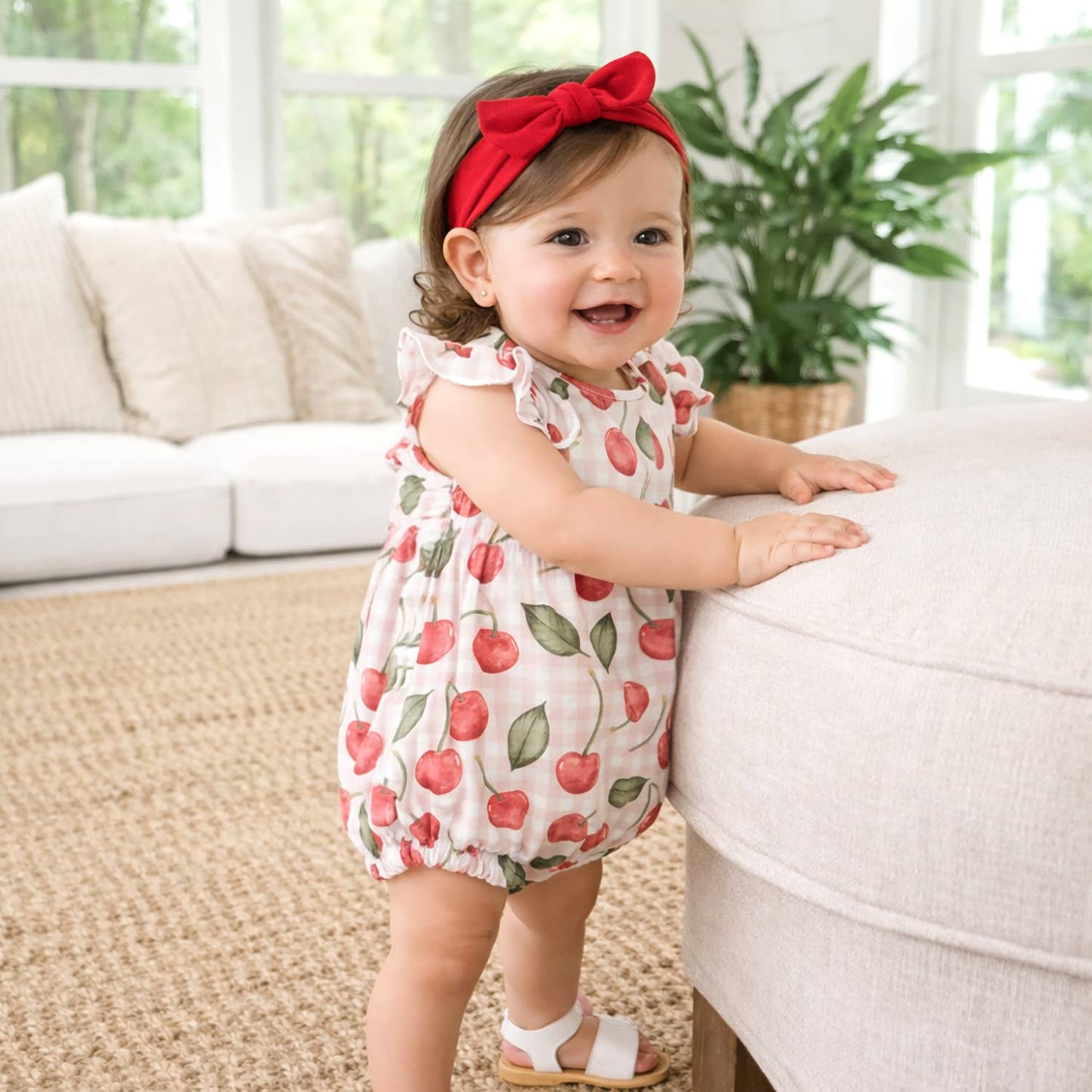 Cherry Picnic Baby Girl Bamboo Bubble Romper