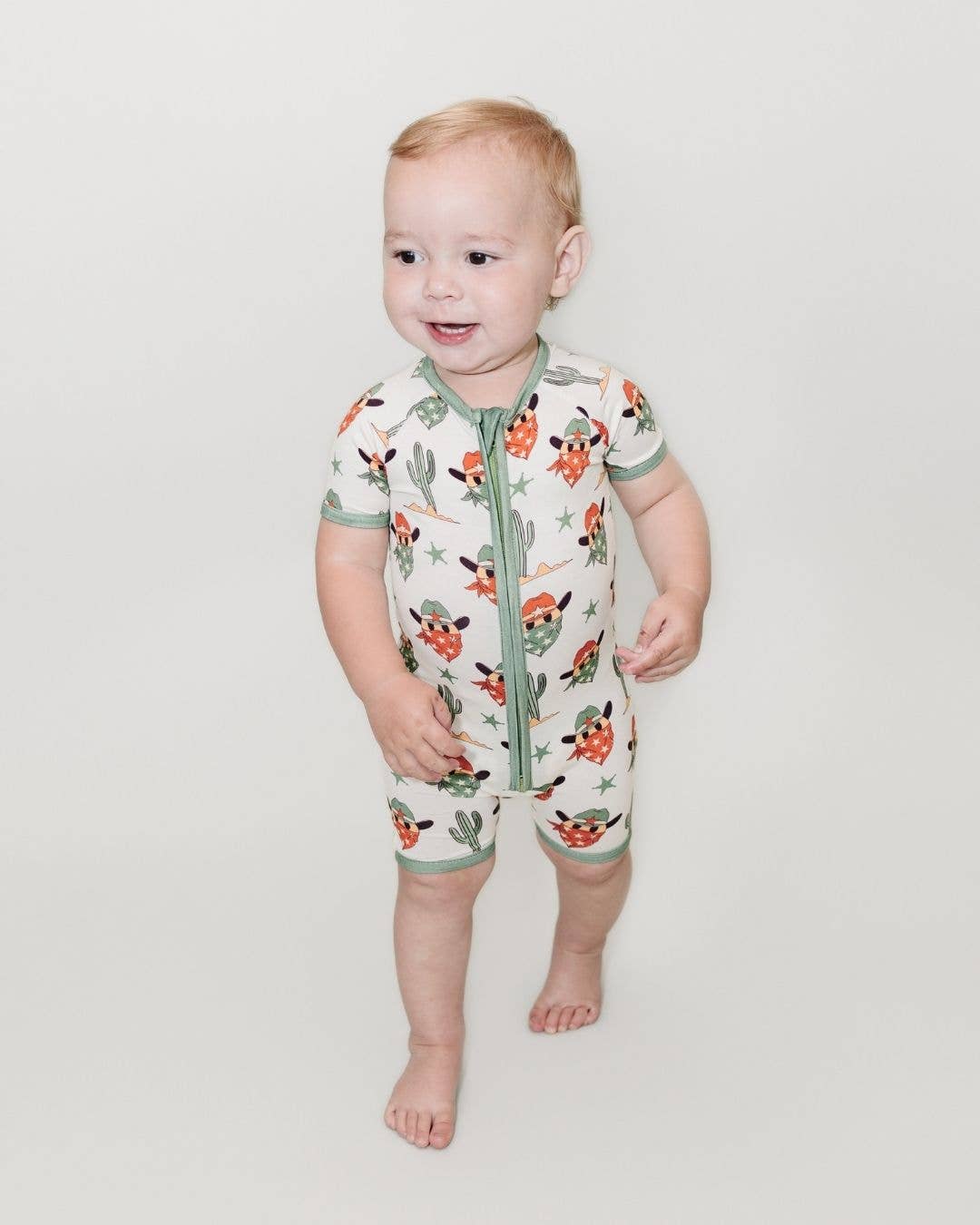 Baby Bamboo Shorty Romper | Smiley Cowboy