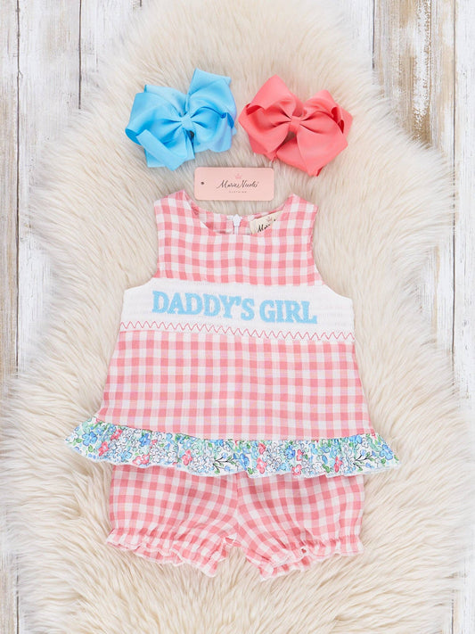 Pink Gingham Daddy's Girl Smocked Bloomers Outfit