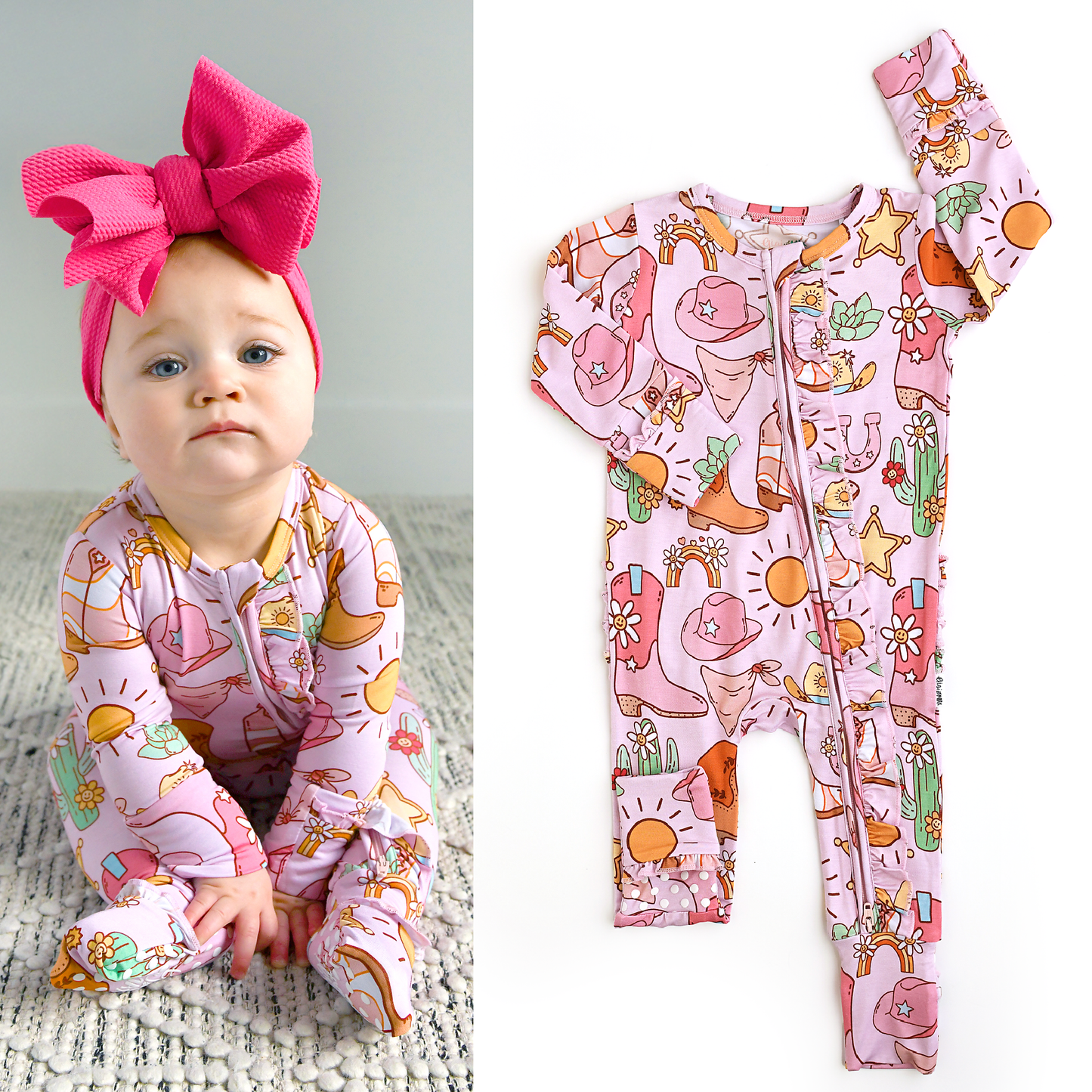 Lainey RUFFLE ZIP Bamboo Baby Sleepies Little Outfit Western