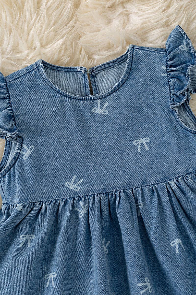 Bow ruffle hem dress with angel sleeves