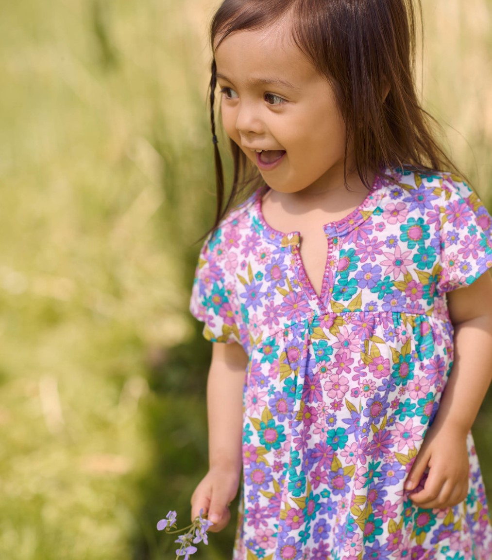 Retro Floral Toddler Pocket Puff Dress