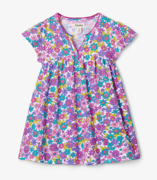 Retro Floral Toddler Pocket Puff Dress