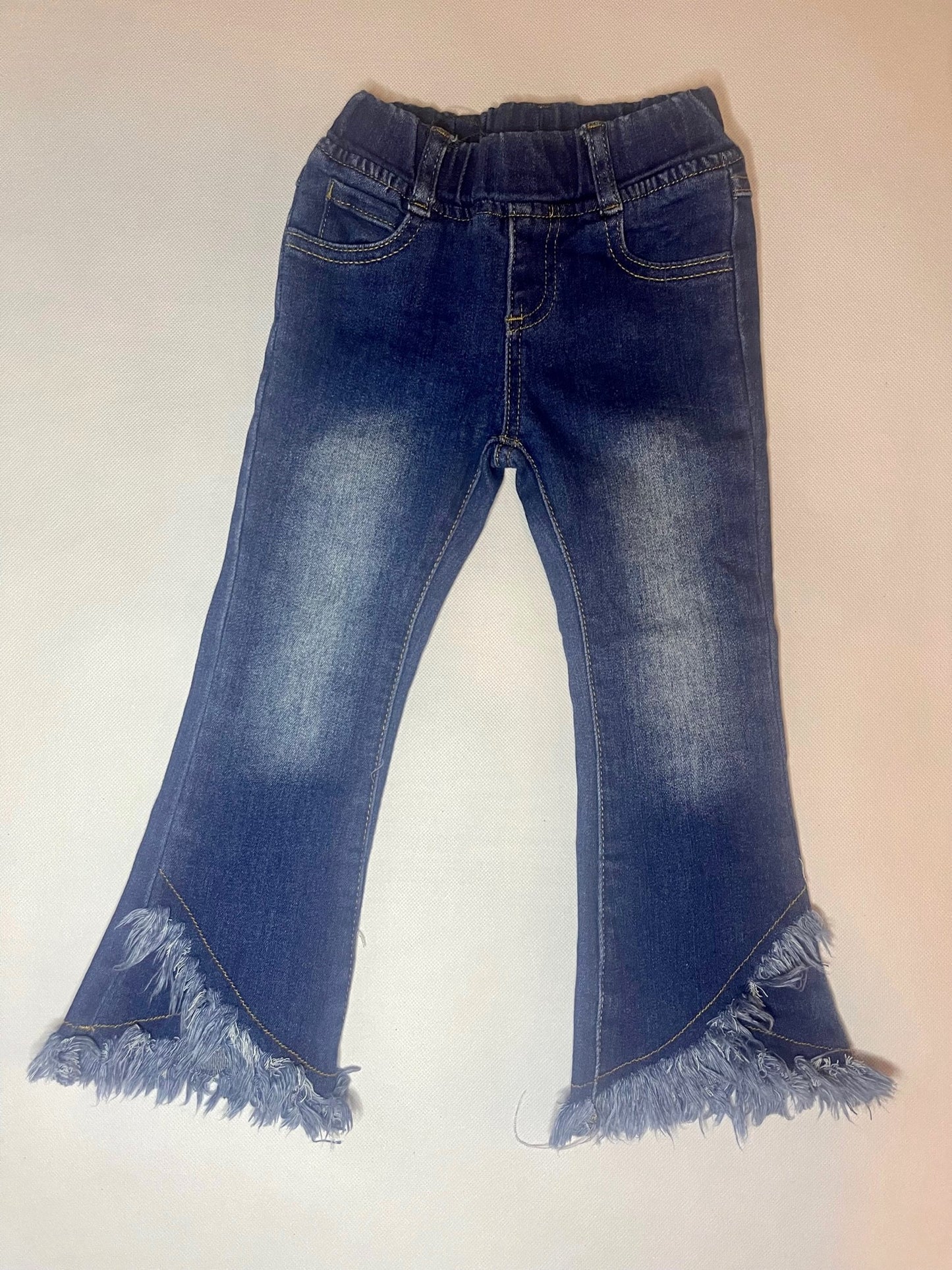 Medium Wash Shaggy Criss Cross Bottom Jeans